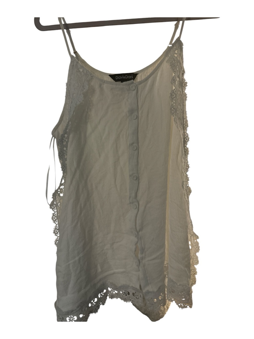 DAVI & DANI White Lace-Trim Button-Front Camisole 3x 100rayon cute